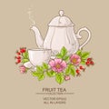 Cup of dog rose tea and teapot