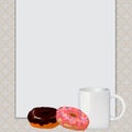 Cup, donuts, white sheet