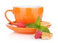 Cup of drink with crackers, mint and berries Royalty Free Stock Photo