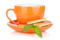 Cup of drink with crackers and mint Royalty Free Stock Photo