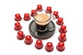A cup of espresso coffee capsules