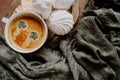 Cup of espresso coffee and platter with sweets. Morning breakfast concept. Royalty Free Stock Photo