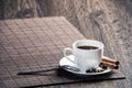 Cup of espresso coffee on wooden table Royalty Free Stock Photo