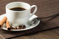 Cup of espresso coffee on wooden table Royalty Free Stock Photo