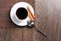 Cup of espresso coffee on wooden table Royalty Free Stock Photo