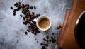 Overhead Shot of Espresso Coffee Cup with Beans on Concrete Surface Royalty Free Stock Photo