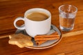 a cup of espresso, a small glass of sparkling water and cookies Royalty Free Stock Photo