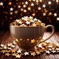 Cup filled with golden stars, consuming success