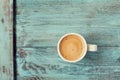 Cup of fresh coffee on vintage blue table Royalty Free Stock Photo