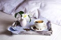 Cup of fresh coffee with white lily Royalty Free Stock Photo