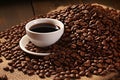 A Cup of Freshly Brewed Coffee with an Abundance of Fragrant Coffee Beans Surrounding It Royalty Free Stock Photo