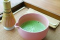 Cup of Dissolved Frothy Japanese Matcha Green Tea Called USUCHA Meaning Thin Tea Royalty Free Stock Photo