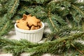 Cup of ginger biscuits. Star. NewYear. Christmas tree Royalty Free Stock Photo