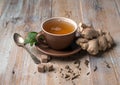 Cup of ginger tea, cubes of brown sugar Royalty Free Stock Photo