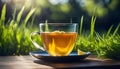 a cup of ginger tea with lemon, morning tea to tone up, healthy eating and natural drinks, Royalty Free Stock Photo