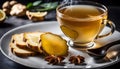 a cup of ginger tea with lemon, morning tea to tone up, healthy eating and natural drinks, Royalty Free Stock Photo