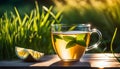 a cup of ginger tea with lemon, morning tea to tone up, healthy eating and natural drinks, Royalty Free Stock Photo