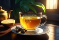 a cup of ginger tea with lemon, morning tea to tone up, healthy eating and natural drinks, Royalty Free Stock Photo