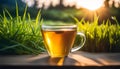 a cup of ginger tea with lemon, morning tea to tone up, healthy eating and natural drinks, Royalty Free Stock Photo