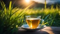 a cup of ginger tea with lemon, morning tea to tone up, healthy eating and natural drinks, Royalty Free Stock Photo