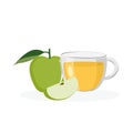 Cup glass of apple cider tea and fresh ripe granny smith green apples fruit Royalty Free Stock Photo