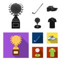 Cup, golf club, ball on the stand, golfer shoes.Golf club set collection icons in black, flat style vector symbol stock Royalty Free Stock Photo