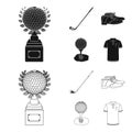 Cup, golf club, ball on the stand, golfer shoes.Golf club set collection icons in black,outline style vector symbol Royalty Free Stock Photo