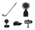 Cup, golf club, ball on the stand, golfer shoes.Golf club set collection icons in black style vector symbol stock Royalty Free Stock Photo