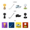 Cup, golf club, ball on the stand, golfer shoes.Golf club set collection icons in cartoon,black,flat style vector symbol Royalty Free Stock Photo