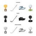 Cup, golf club, ball on the stand, golfer shoes.Golf club set collection icons in cartoon,black,monochrome style vector Royalty Free Stock Photo