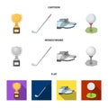 Cup, golf club, ball on the stand, golfer shoes.Golf club set collection icons in cartoon,flat,monochrome style vector Royalty Free Stock Photo