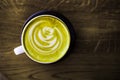 A cup of green tea matcha latte.