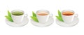 Cup of green tea ,Cup of milk tea ,Cup of Thai milk tea with tea leaf on white background.