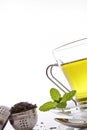 Cup of green tea with mint front view close up Royalty Free Stock Photo