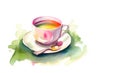 Cup of Green Tea. Watercolor Illustration. Generative AI. Royalty Free Stock Photo