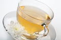 Cup of green tea and white flower Royalty Free Stock Photo