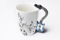 A cup with guitar handle. A cup for musician. Cup ispolated on white background.Copy space Royalty Free Stock Photo