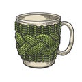 Cup with handmade fancywork sketch vector