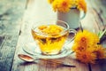 Cup of healthy dandelion tea. Herbal medicine. Royalty Free Stock Photo