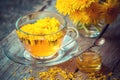 Cup of healthy dandelion tea and honey.