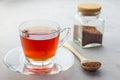 Cup of healthy herbal rooibos red tea in glass cup Royalty Free Stock Photo