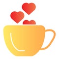 Cup with heart flat icon. Romantic Coffee cup illustration isolated on white. Hot drink cup with a heart shape steaming Royalty Free Stock Photo