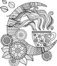 A cup of herbal tea and coffee for a good day. Coloring book for Adult