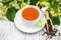 Cup of herbal tea with linden flowers Royalty Free Stock Photo