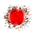 Cup of hibiscus tea isolated on white background. Fruit and herbal red rose dried fresh dessert organic beverage. Flat Royalty Free Stock Photo