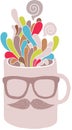 Cup with hipster mustache and glasses
