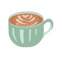 Cup of hot cappuccino. Tasty hot coffee and white milk foam. Milk, Espresso. Fast Food Cup Beverage. Flat vector