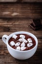 A cup of hot chocolate or cocoa with marshmallows on wooden background Royalty Free Stock Photo