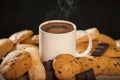 Cup of hot chocolate with cookies and ounces of chocolate Royalty Free Stock Photo