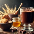 cup of hot chocolate, with homemade oatmeal and chocolate cookies